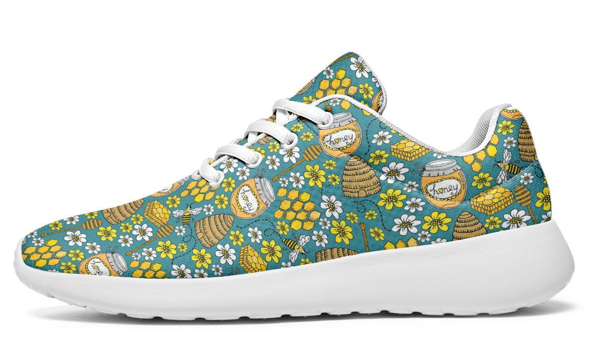 Basket basse imprimée abeilles colorées jaune orange fond bleu turquoise sneakers tendance face