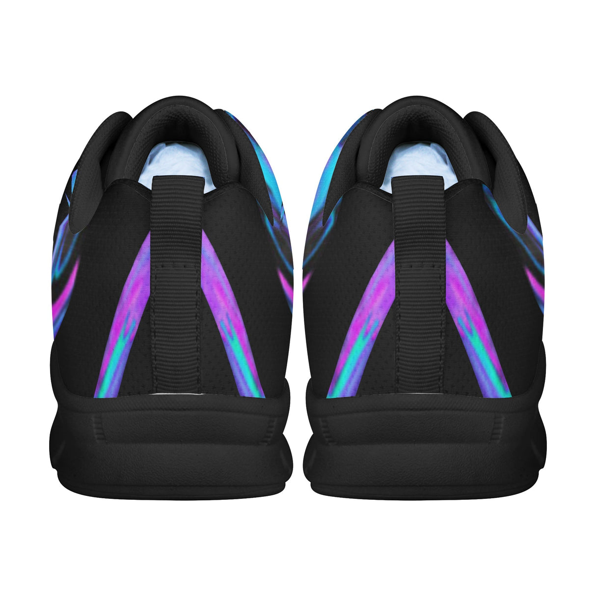 Baskets pêche poisson-soleil tatouage stylisé violet bleu paire vue de profil semelle noire
