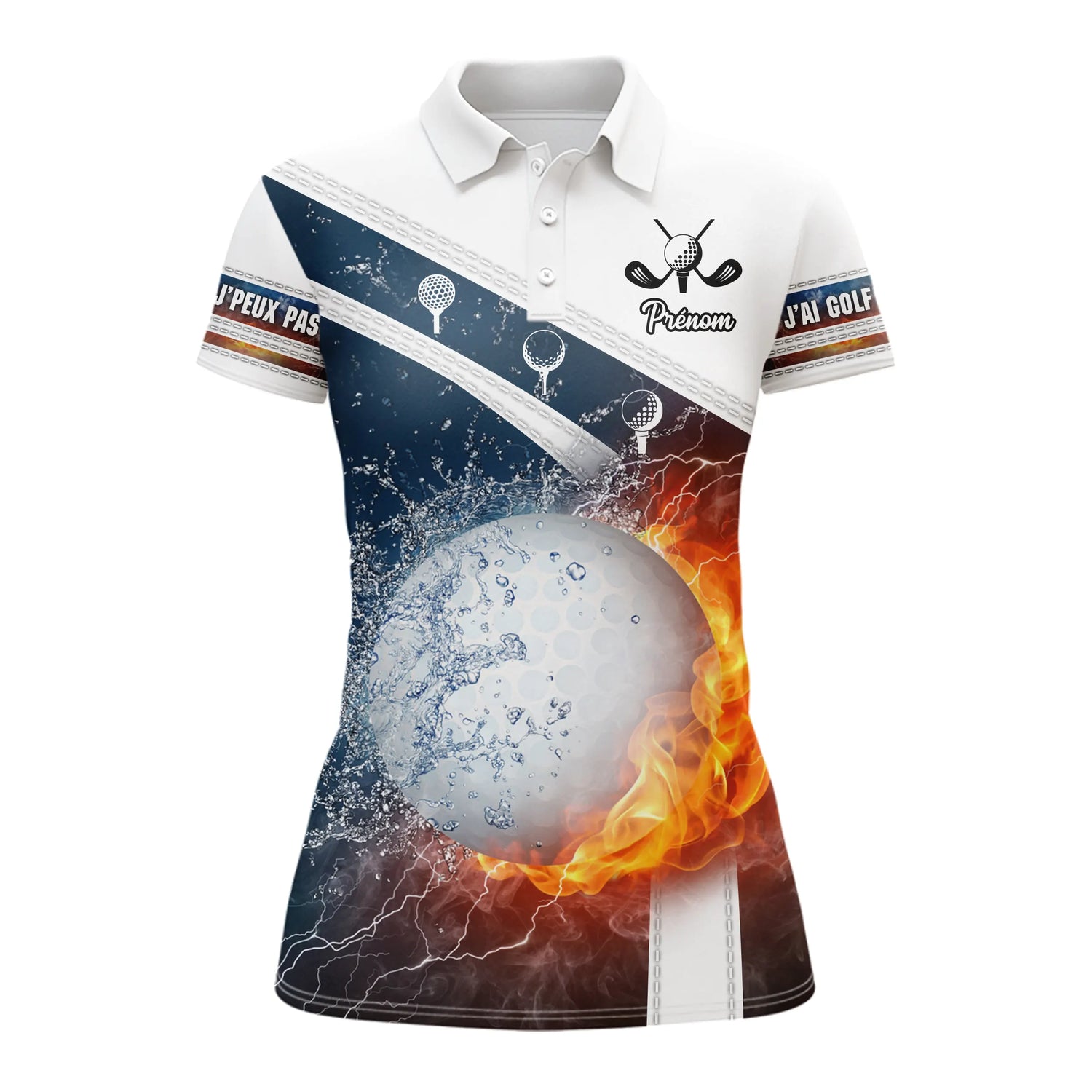 Polo Golf Personnalisé Motif Balle De Golf En Feu - J'peux Pas, J'ai Golf - CT14072316 Polo Femme