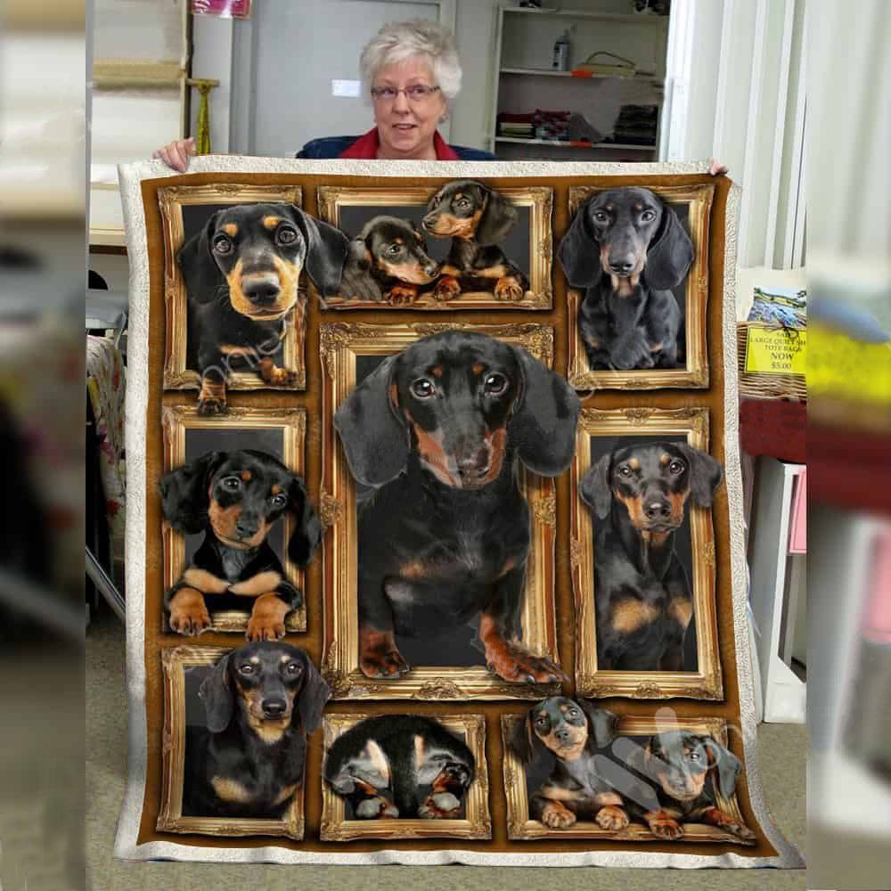 Plaid teckel noir et feu dachshund mosaïque portraits oreilles tombantes format canapé