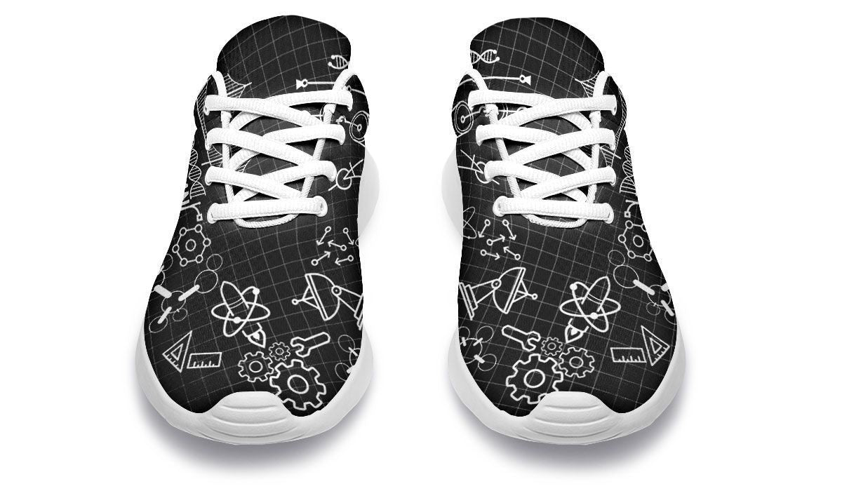 Baskets école ingénieur noires semelle blanche motif schémas électroniques all-over, vue arrière talon