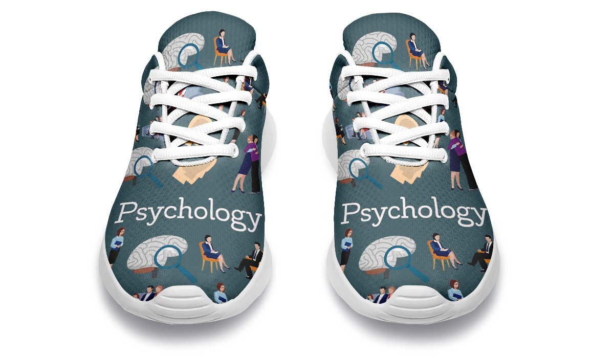 Sneakers étudiant psycho bleu nuit motif visage symbolique paire vue dessus posée