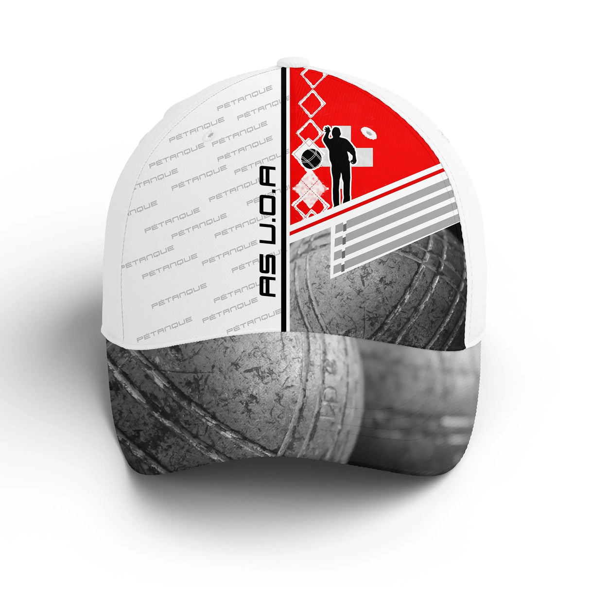 Casquette pétanque AS V.O.A homme rouge blanc, accessoire club assorti au polo bouliste