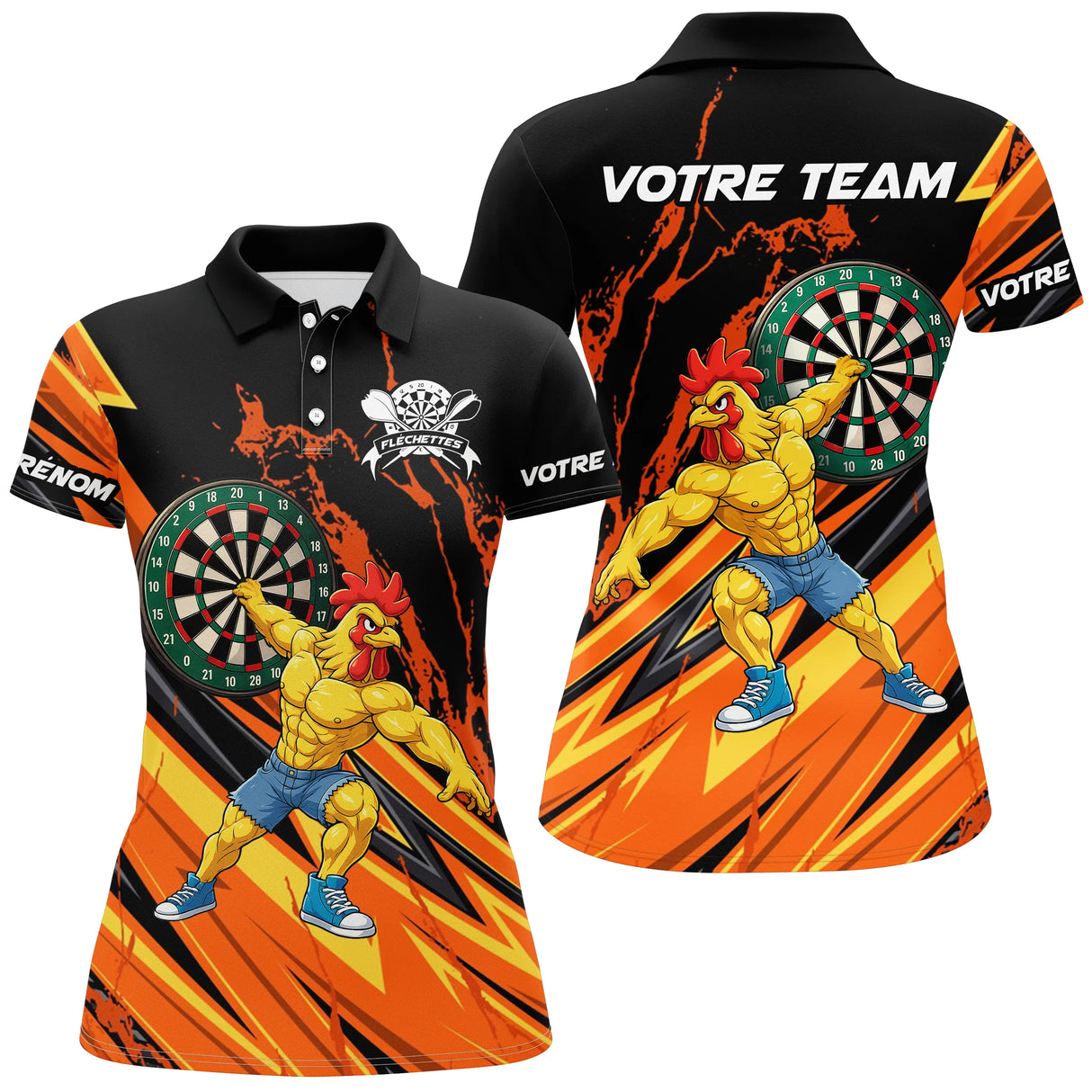 Cadeau Polo Fléchettes - Orange & Noir Nom Personnalisé - Polo Femme