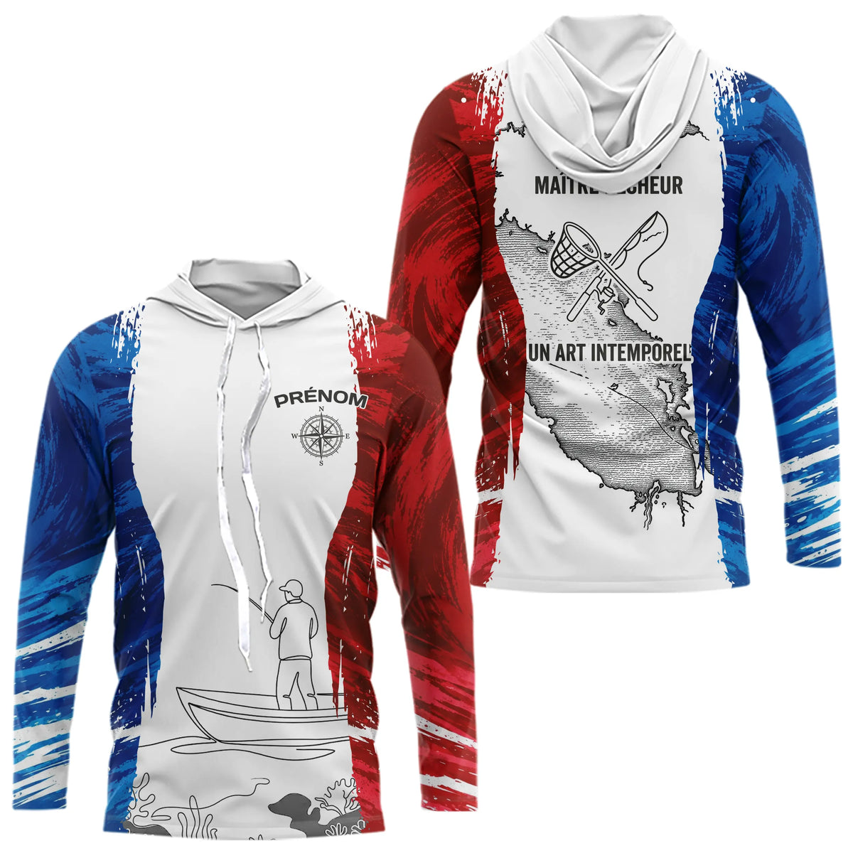 T-Shirt Pêcheur France Personnalisable - Bleu Blanc Rouge
