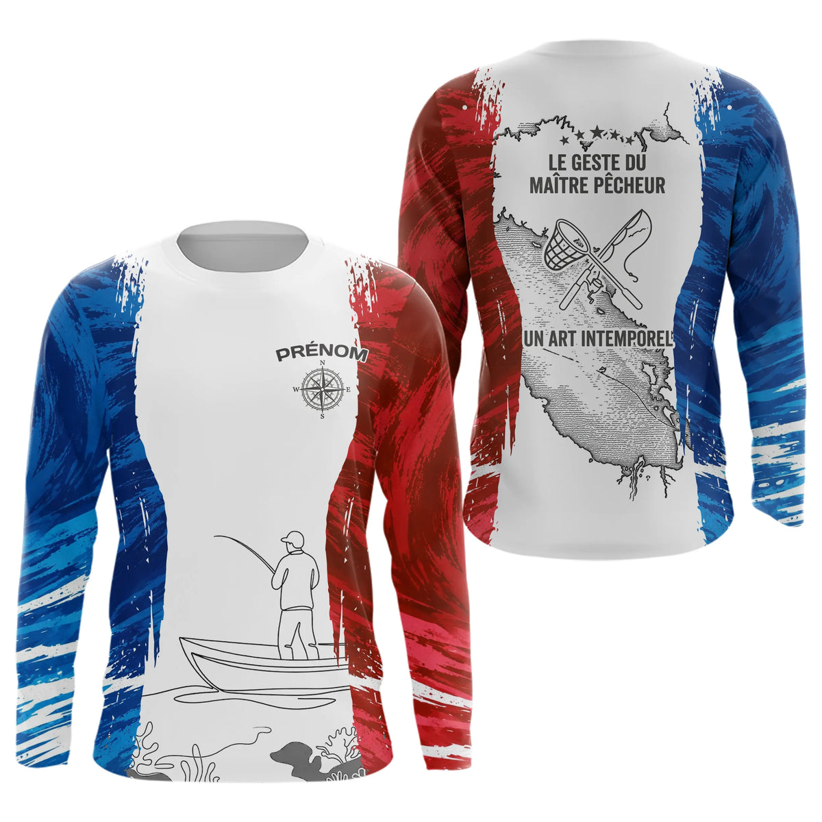 T-Shirt Pêcheur France Personnalisable - Bleu Blanc Rouge