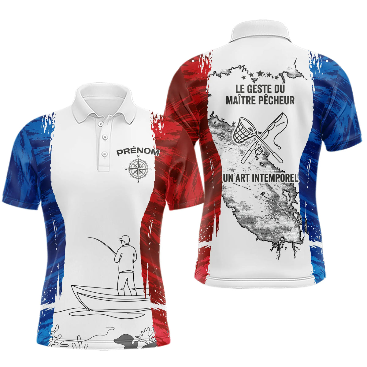 T-Shirt Pêcheur France Personnalisable - Bleu Blanc Rouge