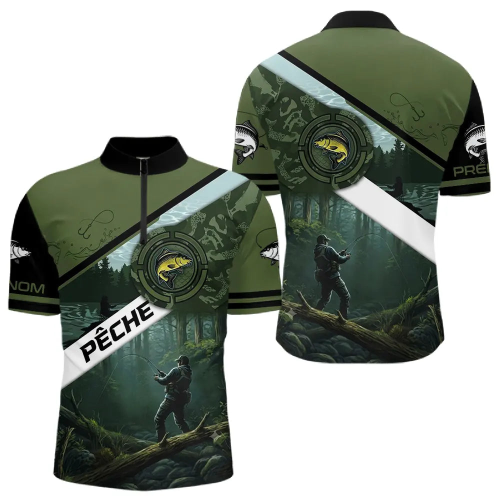 Maillot de Pêche Spécial Carpiste - Vert Kaki Homme Passion