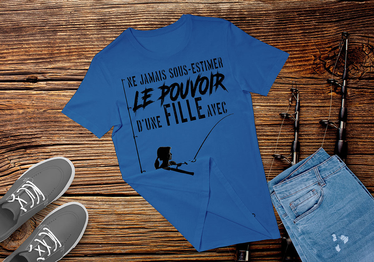 Sweat à capuche femme humour pêche lettrage noir silhouette pêcheuse