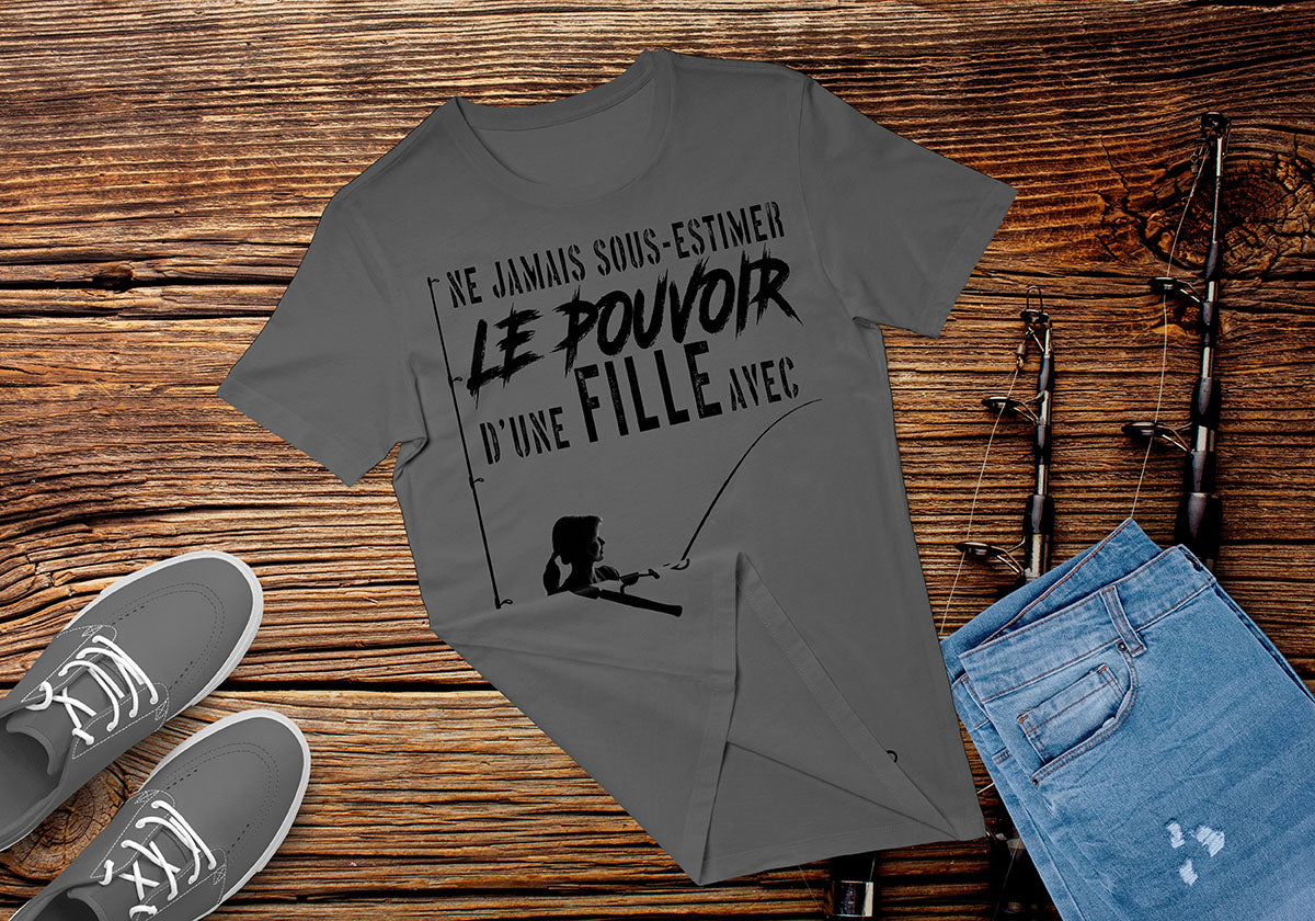 Débardeur femme humour pêche silhouette pêcheuse lettrage noir