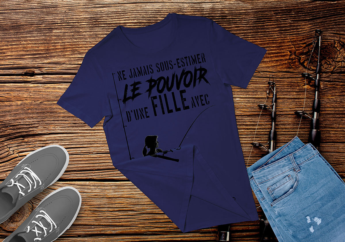 T-shirt humour pêche couleur alternative silhouette pêcheuse