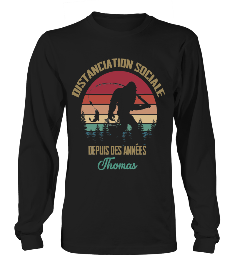 Sweat à capuche humour pêche vintage Distanciation sociale silhouette pêcheur prénom