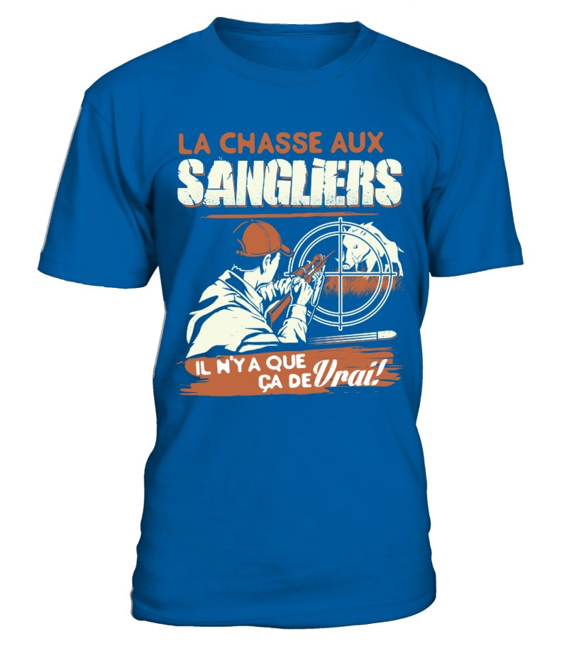 T-shirt chasse sanglier homme bleu marine variante motif chasseur traqueur sanglier course illustration