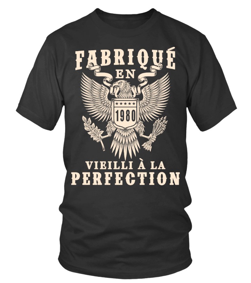T-shirt anniversaire vintage homme noir motif aigle héraldique Fabriqué en année personnalisée vieilli perfection
