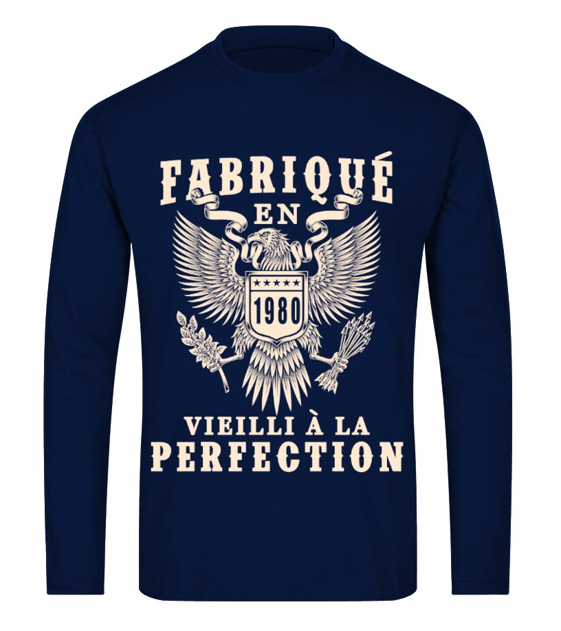 T-shirt anniversaire vintage homme noir typographie aigles héraldiques année personnalisée vieilli perfection