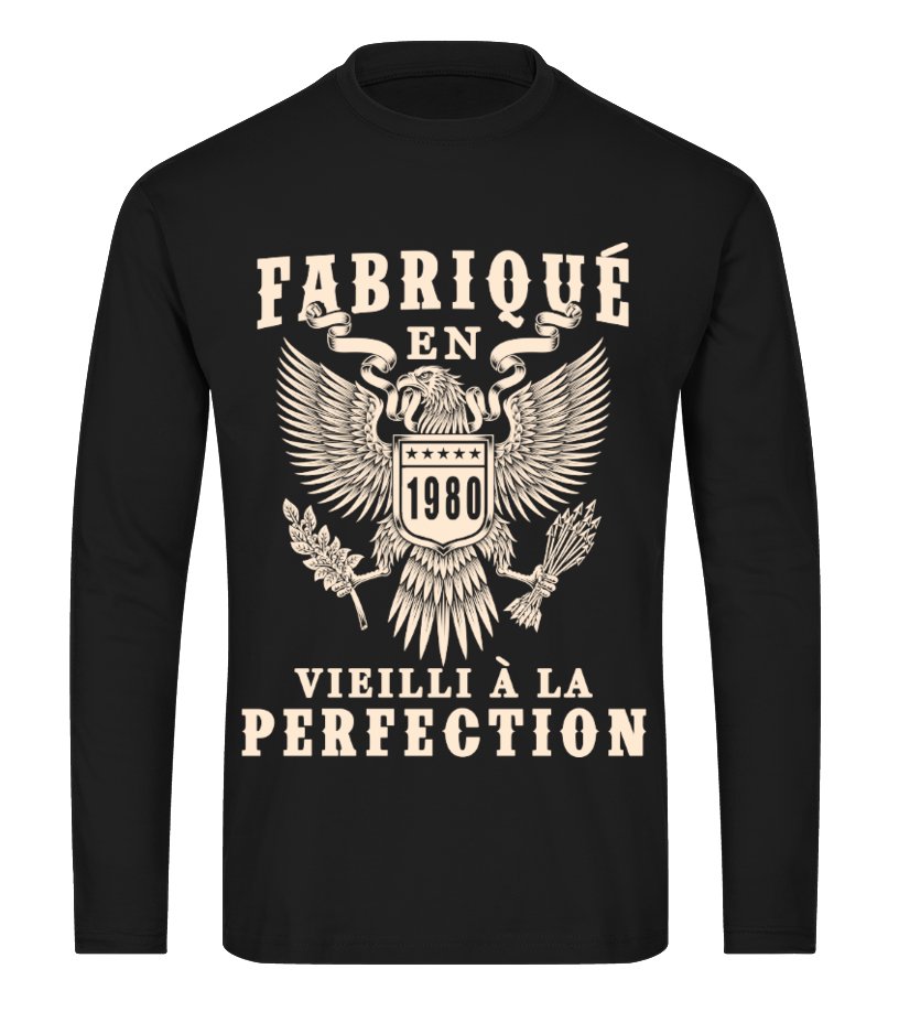 T-shirt anniversaire homme noir motif aigle héraldique vintage Fabriqué en année personnalisée perfection