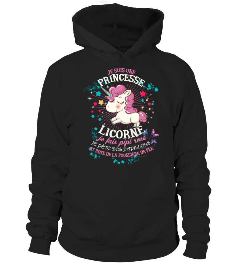 Sweat zippé licorne femme noir motif licorne mignonne crins roses papillons cadeau humour princesse