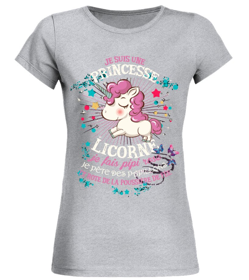 T-shirt femme licorne noir illustration colorée licorne crins roses étoiles cœurs message princesse magique