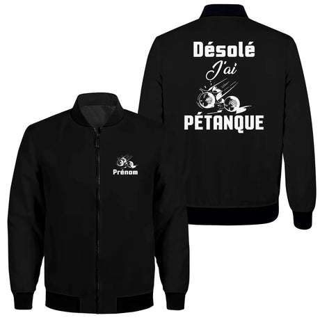 Veste Zippée Pétanque – "Désolé, J’ai Pétanque" – Personnalisable avec Prénom - A02012502 - Veste zippée noire