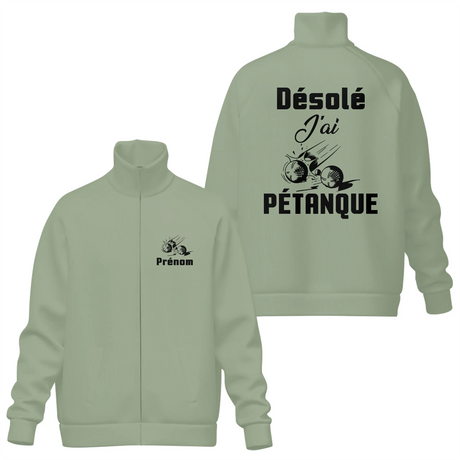 Veste Zippée Pétanque – "Désolé, J’ai Pétanque" – Personnalisable avec Prénom - A02012502 - Veste col montant verte