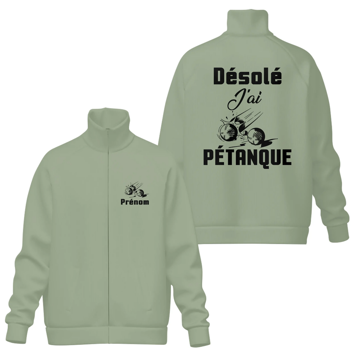 Coupe-vent matelassé pétanque humour vert sapin avec inscription Désolé J'ai Pétanque brodée