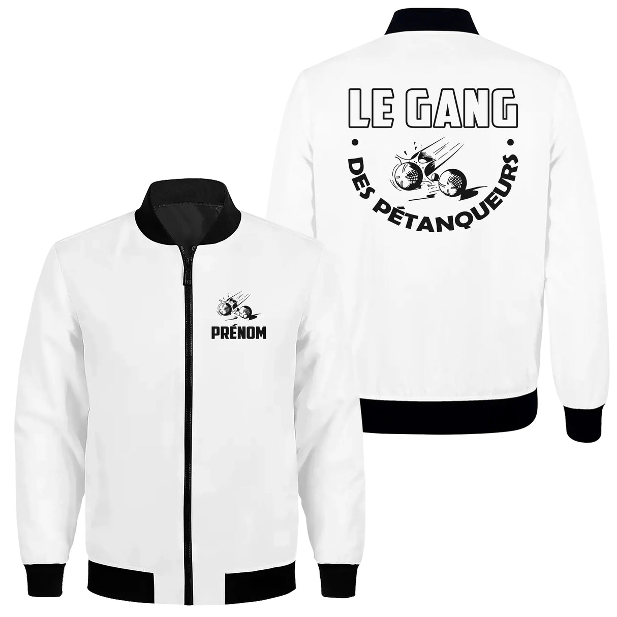 Sweat capuche zippé pétanque Gang des Pétanqueurs blanc cassé avec inscription Le Gang des Pétanqueurs