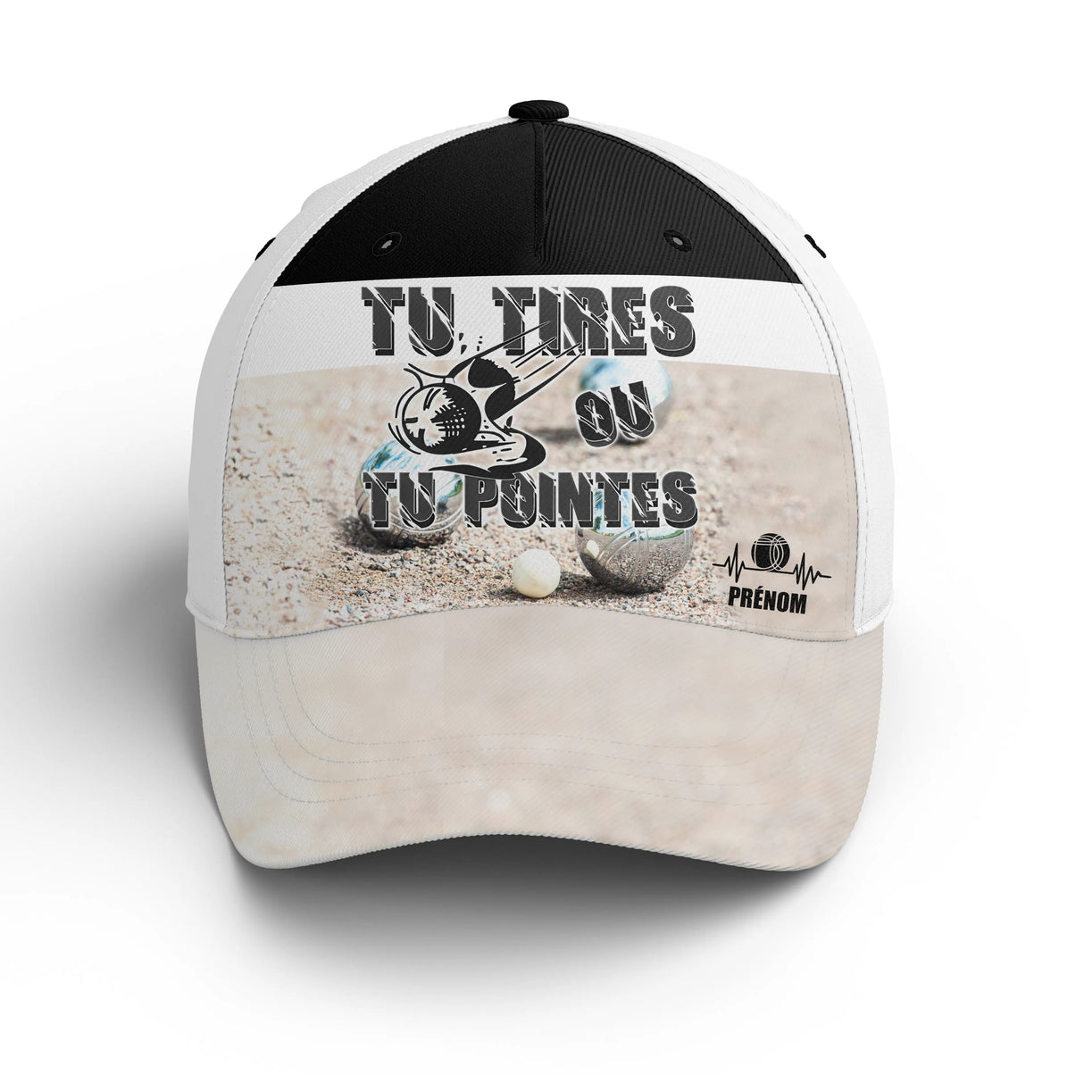 Casquette pétanque blanche noir Tirer ou pointer boules prénom broderie côté unisexe personnalisée