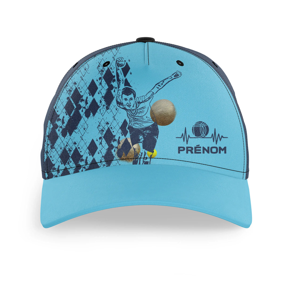 Casquette boule lyonnaise variante coloris beige sable face design damier joueur lancer dynamique