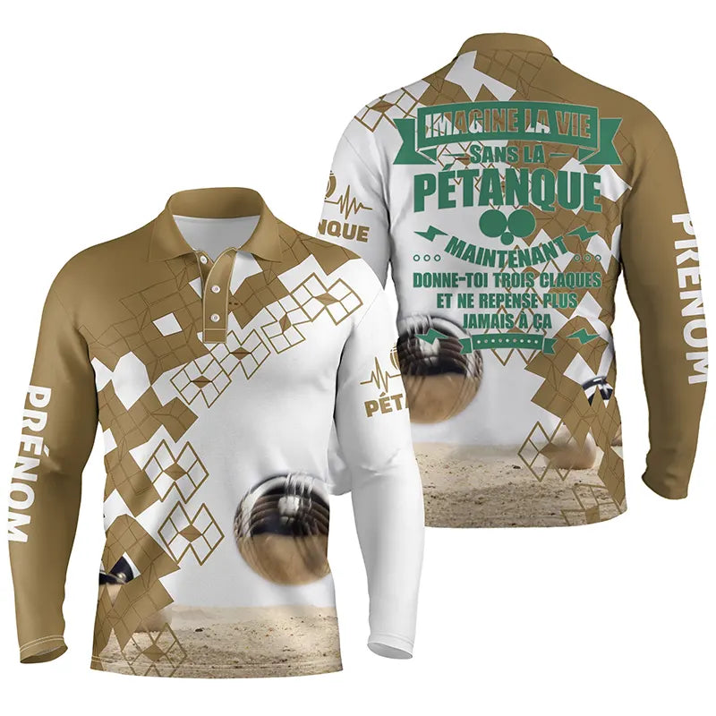 Polo pétanque beige sable damier variante coloris citation imagine bouliste boules personnalisable