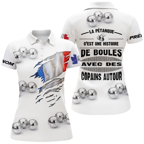 Polo Pétanque, Cadeau Personnalisé Bouliste, La Pétanque C'est Une Histoire De Boules Avec Des Copains - CT03122226KYC - Polo Femme