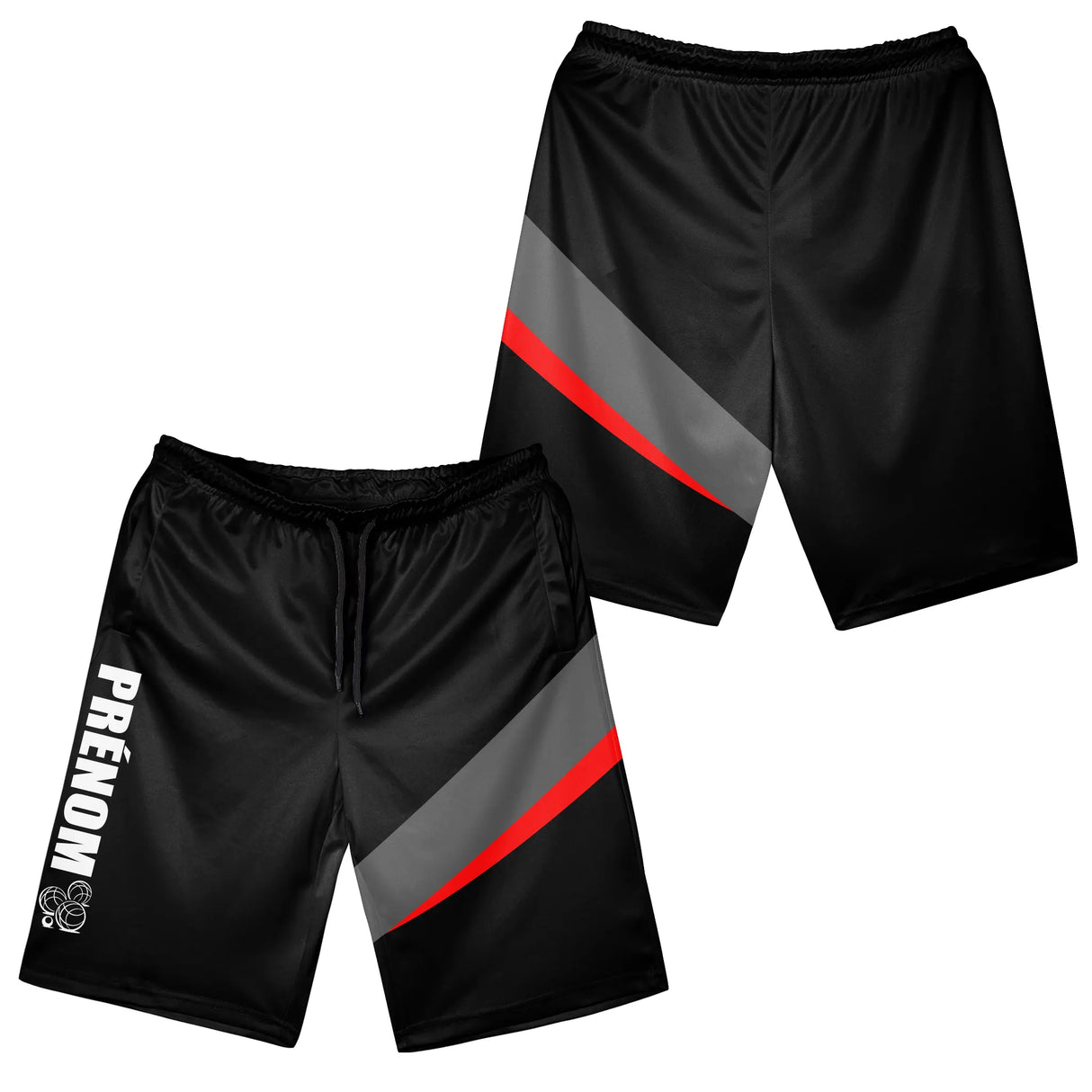 Short all-over pétanque noir et rouge assorti au polo design diagonal sport unisexe