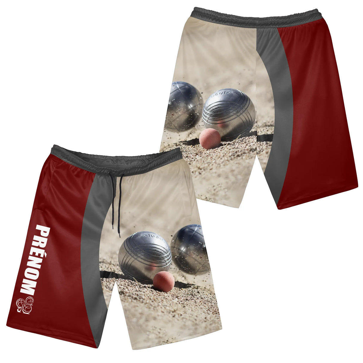 Short all-over pétanque rouge assorti au polo design boules réelles et cochonnet