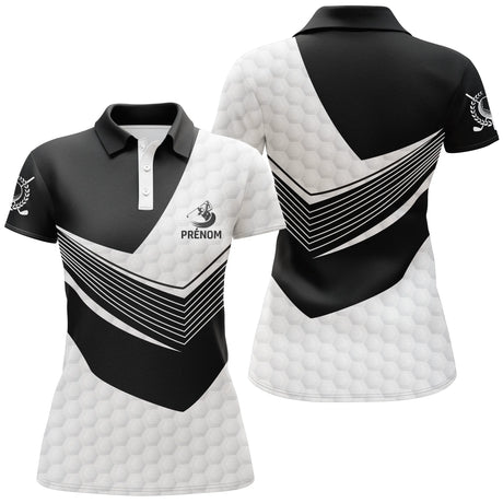 Polo de Golf Noir et Blanc Personnalisé Motif Golfer pour Homme et Femme - Vêtements Golf Unique - CT04072311 Polo Femme