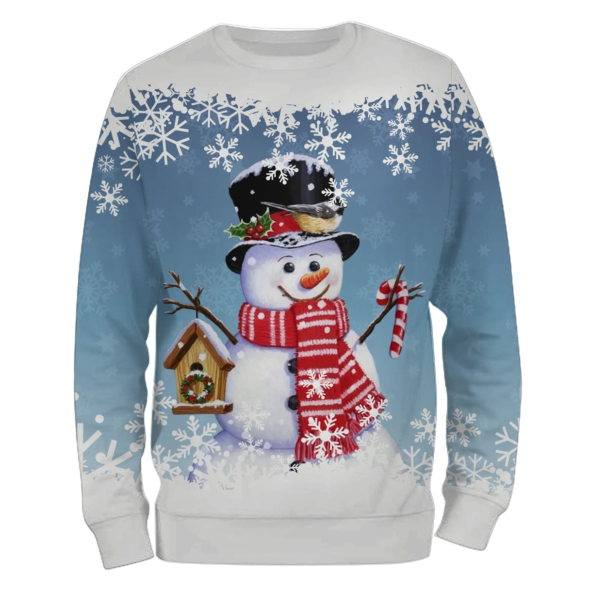 Sweat Noël variante bleu avec bonhomme de neige et flocons