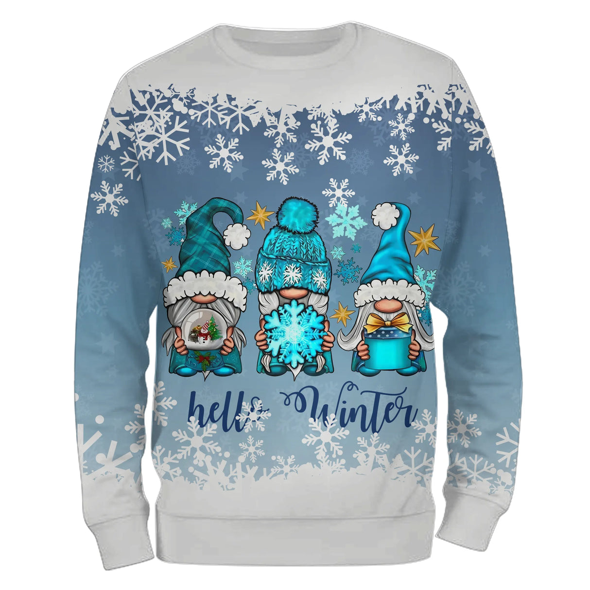 Sweat Noël variante bleu avec gnomes festifs