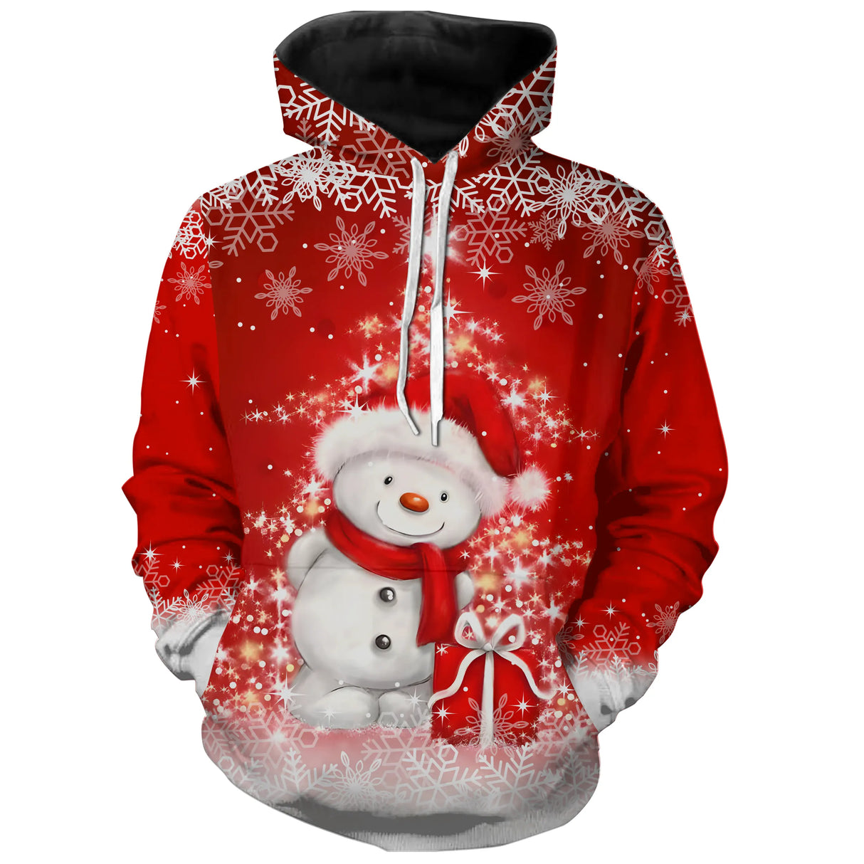 Pull Festif de Noël - Bonhomme de Neige Souriant en Rouge Éclatant - CT04112342 Sweat à Capuche All Over