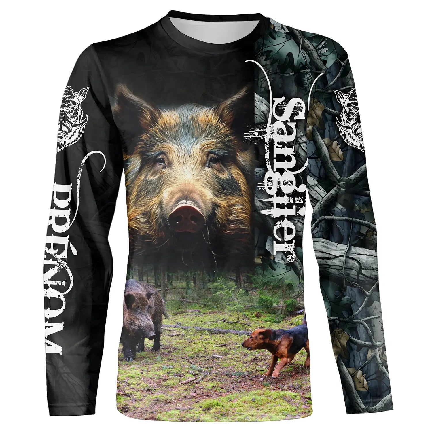T-shirt Personnalisé Camouflage De Chasse, Chasse Aux Sangliers, Chasse à Courre, Chien De Chasse - CT05092228 T-shirt All Over Manches Longues Unisexe