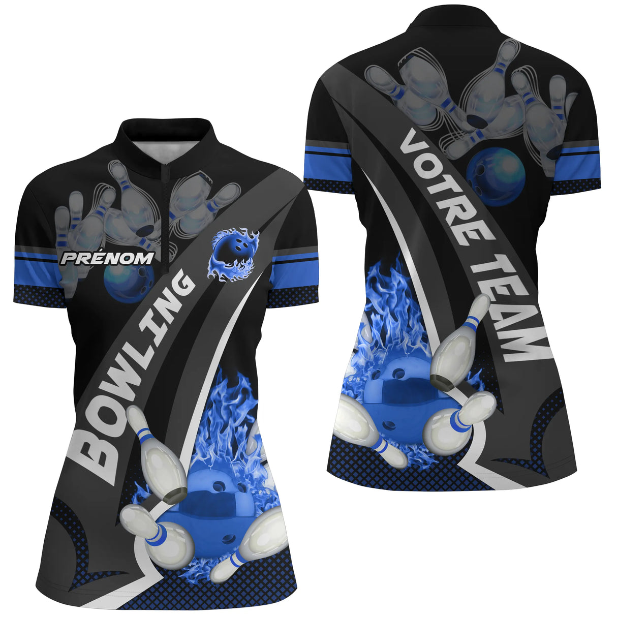Maillot bowling personnalisé femme bleu, variante coloris pour team et club