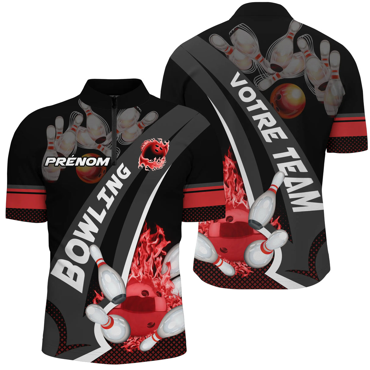 Maillot bowling personnalisé homme rouge, variante coloris pour team et club