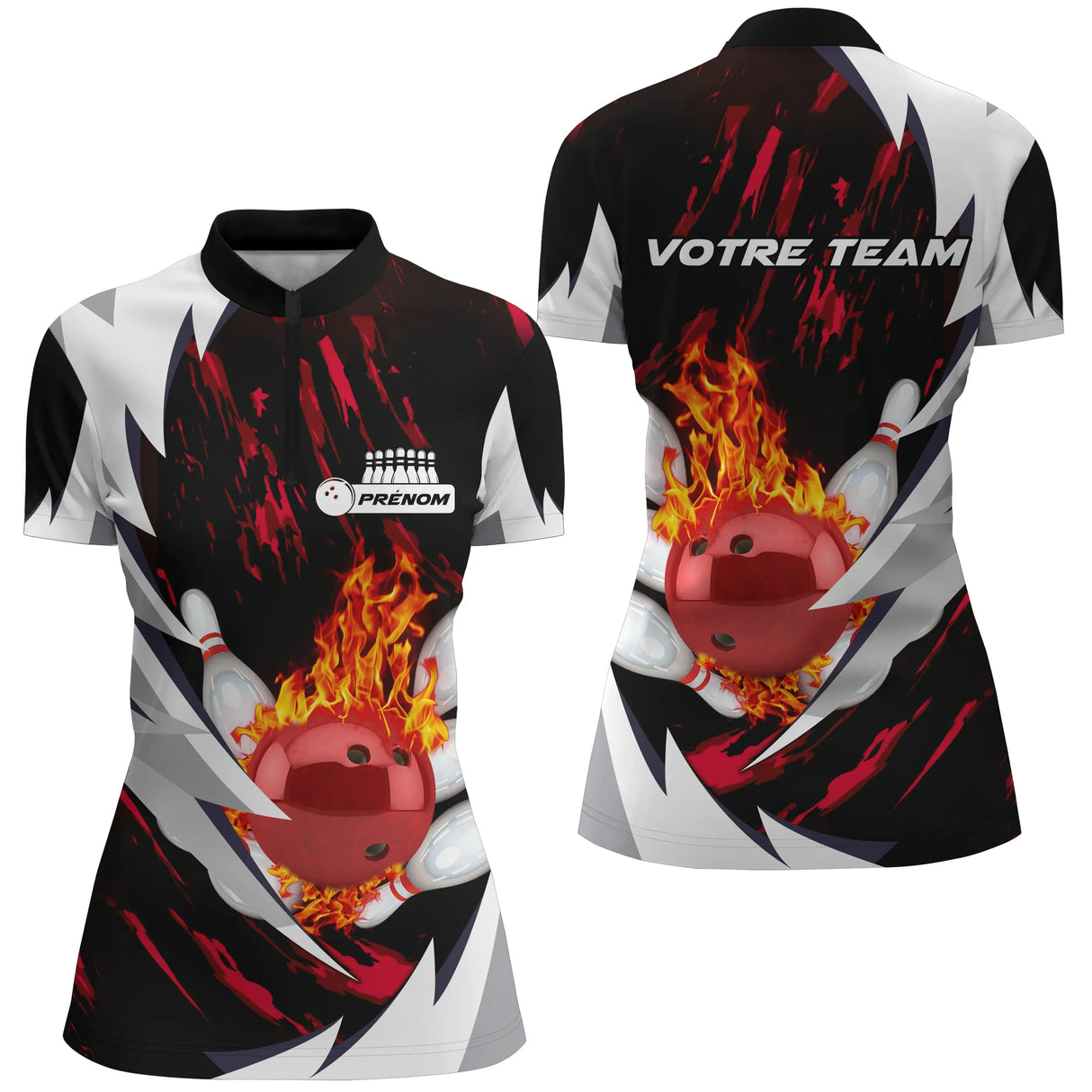 Maillot bowling personnalisé femme rouge, variante coloris pour team et club