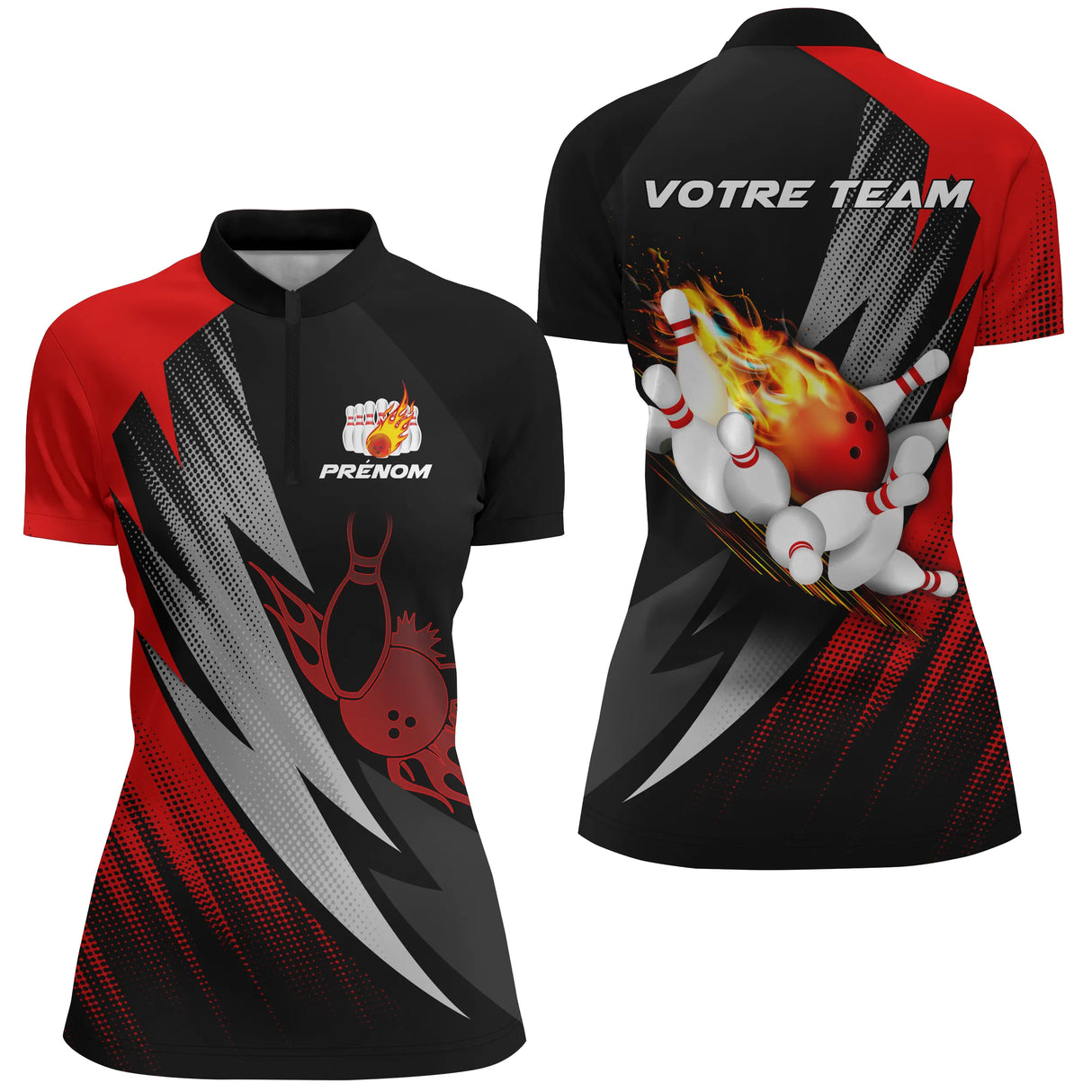 Maillot bowling personnalisé femme rouge, variante coloris pour team et club