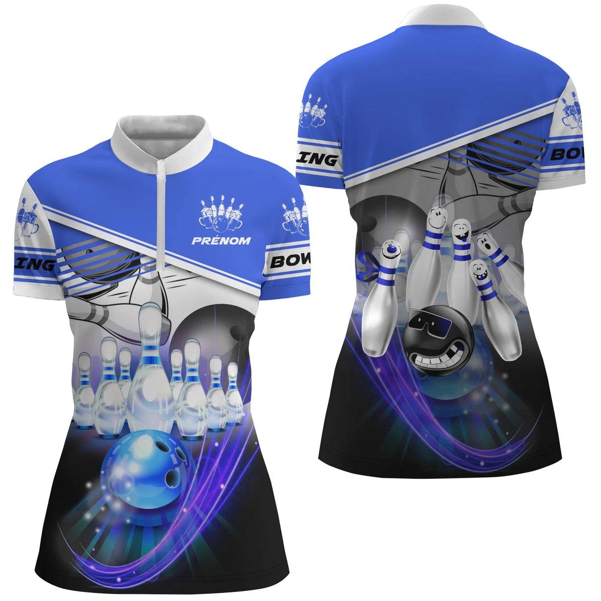 Maillot bowling personnalisé femme bleu, variante coloris pour team et club