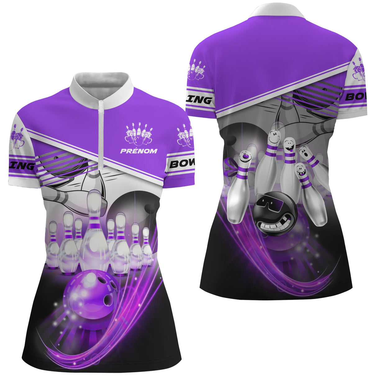 Maillot bowling personnalisé femme pourpre, variante coloris pour team et club