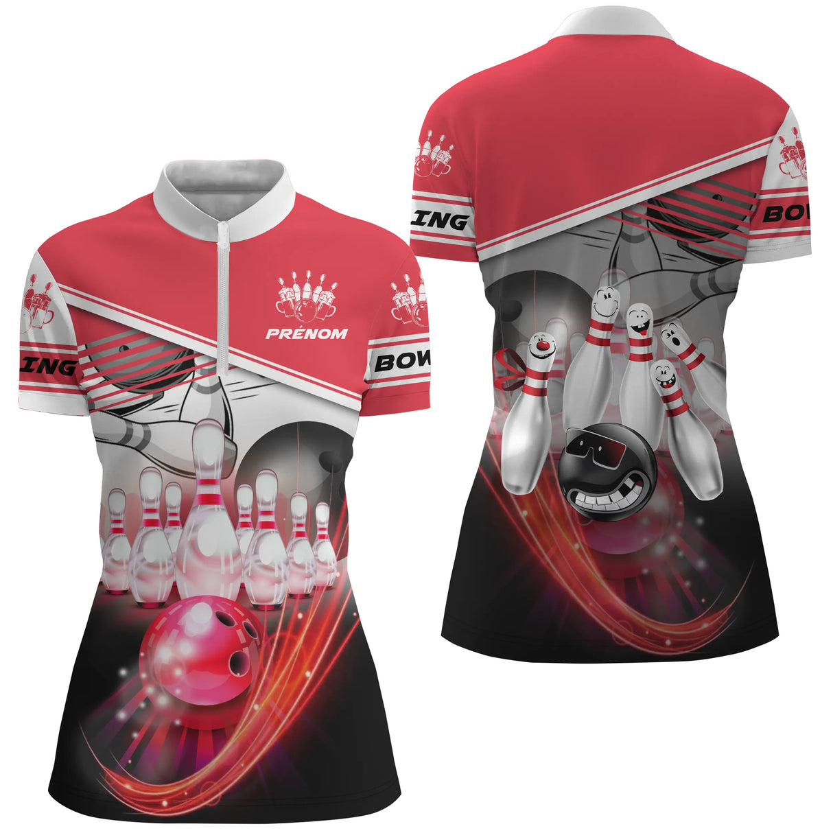 Maillot bowling personnalisé femme rouge, variante coloris pour team et club