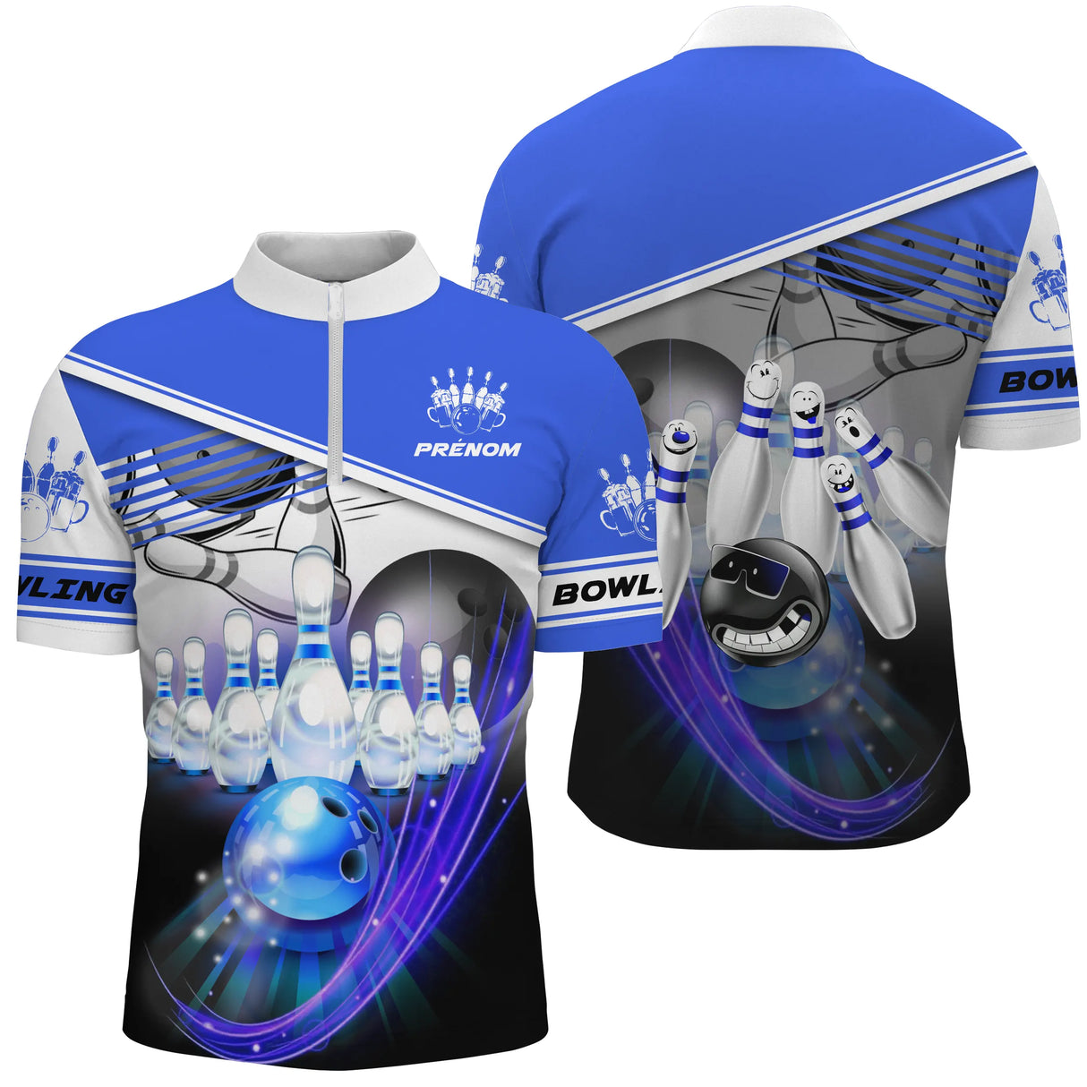 Maillot bowling personnalisé homme bleu, variante coloris pour team et club