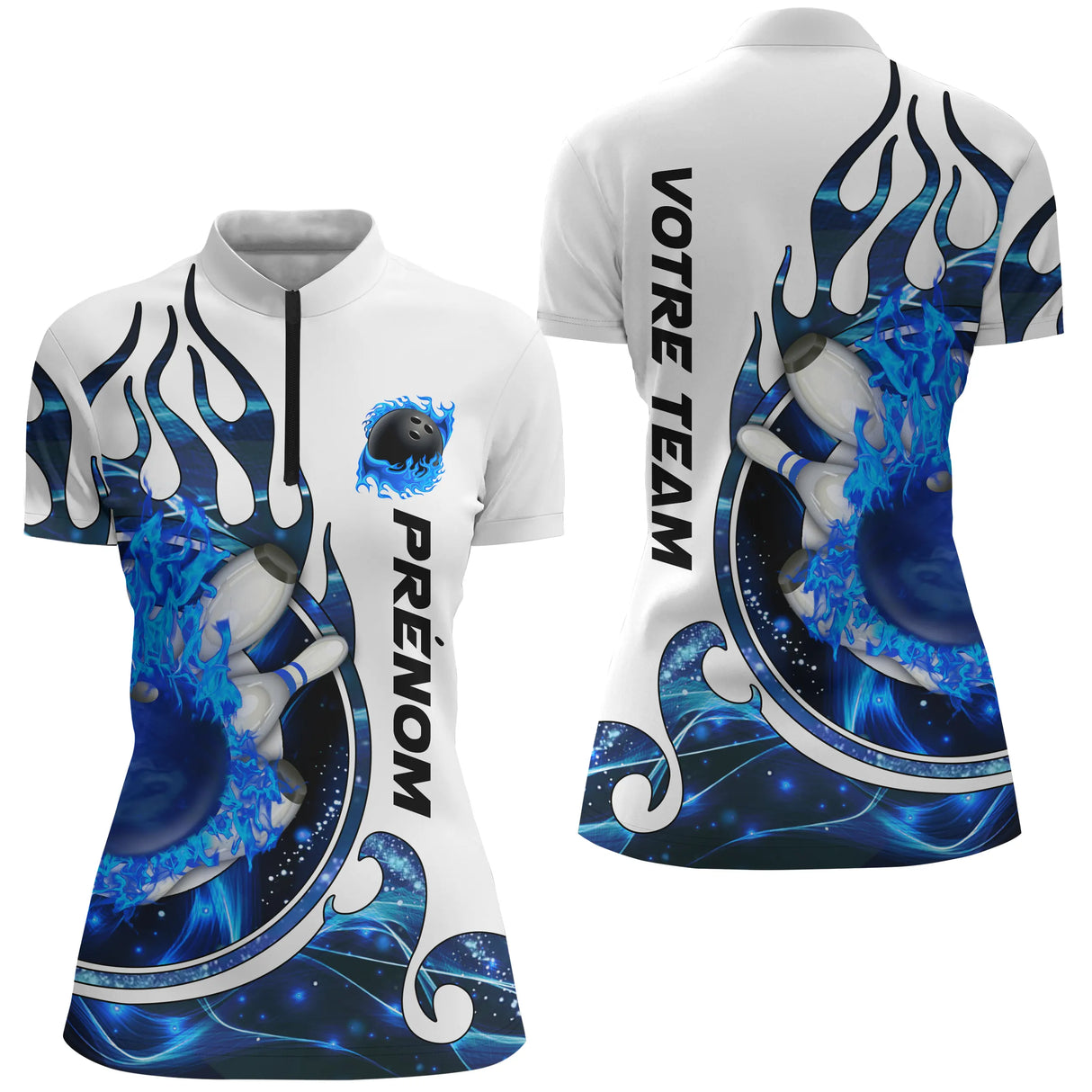 Maillot bowling personnalisé femme bleu, variante coloris pour team et club