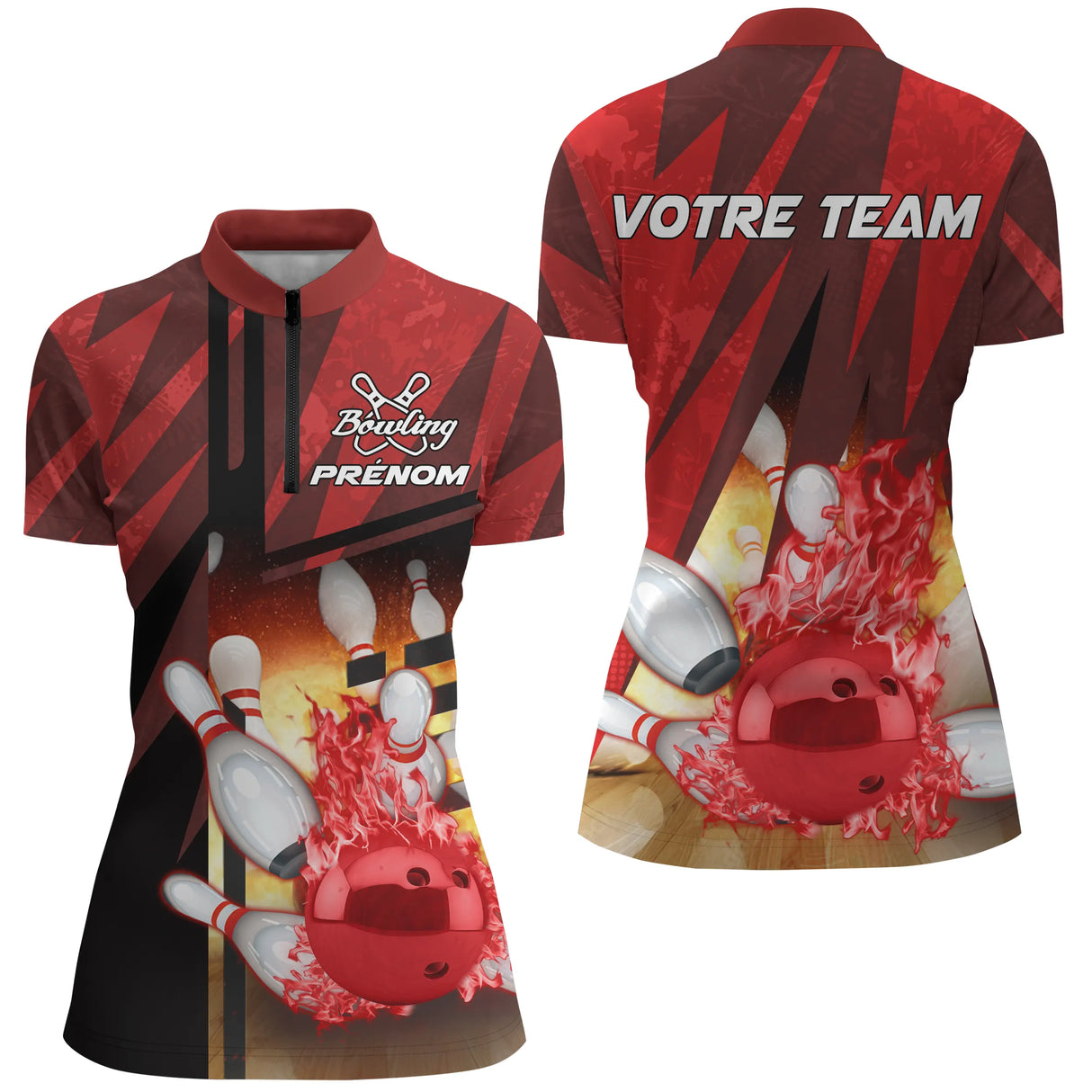 Maillot bowling personnalisé femme rouge, variante coloris pour team et club