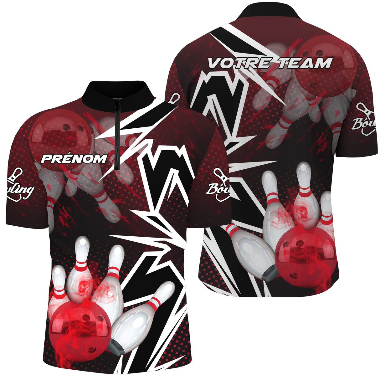 Maillot bowling personnalisé homme rouge, variante coloris pour team et club