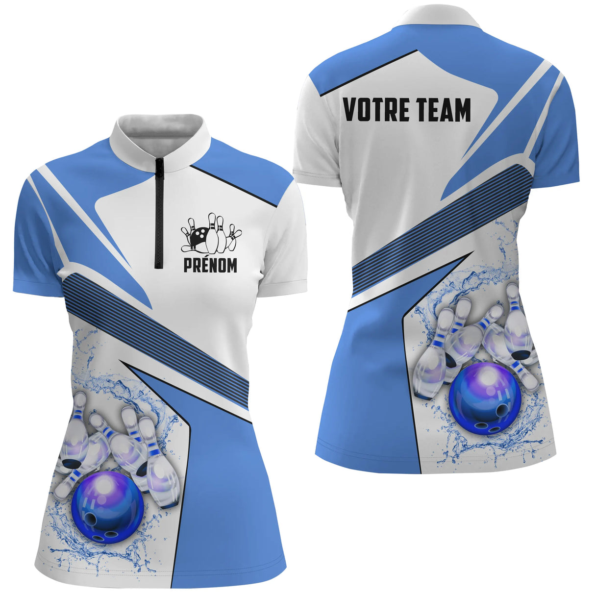 Maillot bowling personnalisé femme bleu, variante coloris pour team et club
