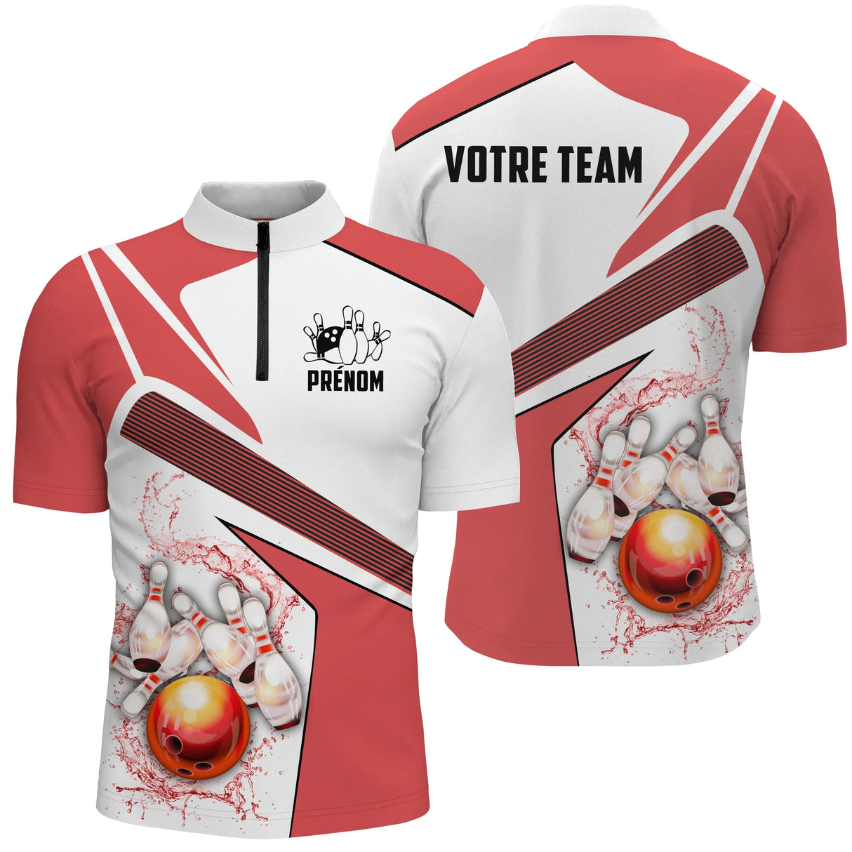 Maillot bowling personnalisé homme rouge, variante coloris pour team et club